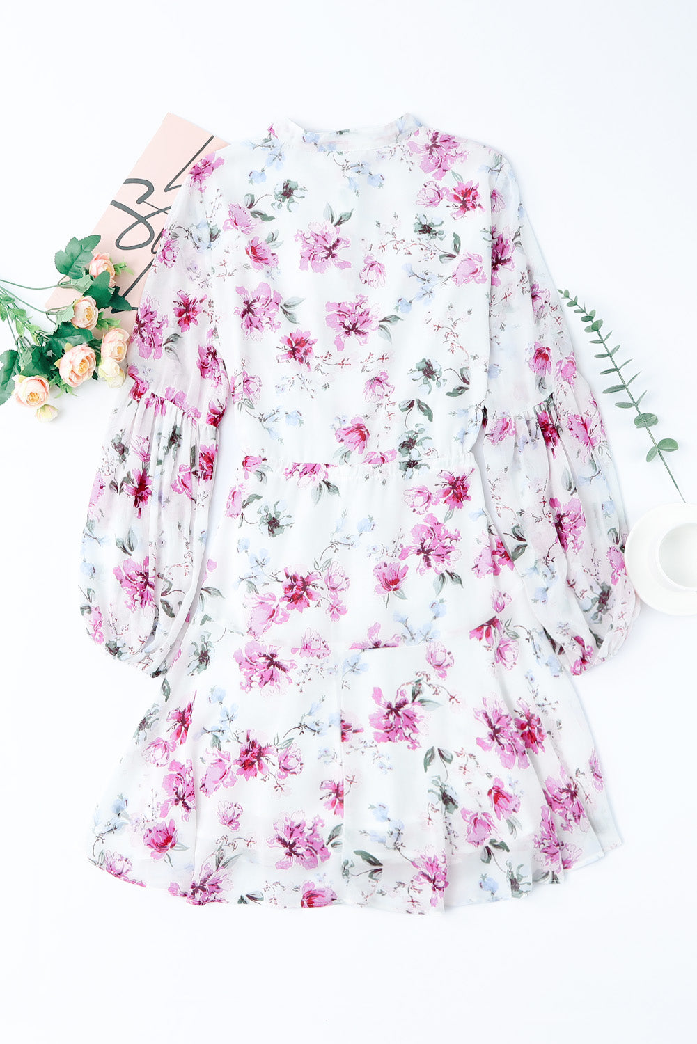 Floral Buttoned Puff Sleeve Tiered Dress